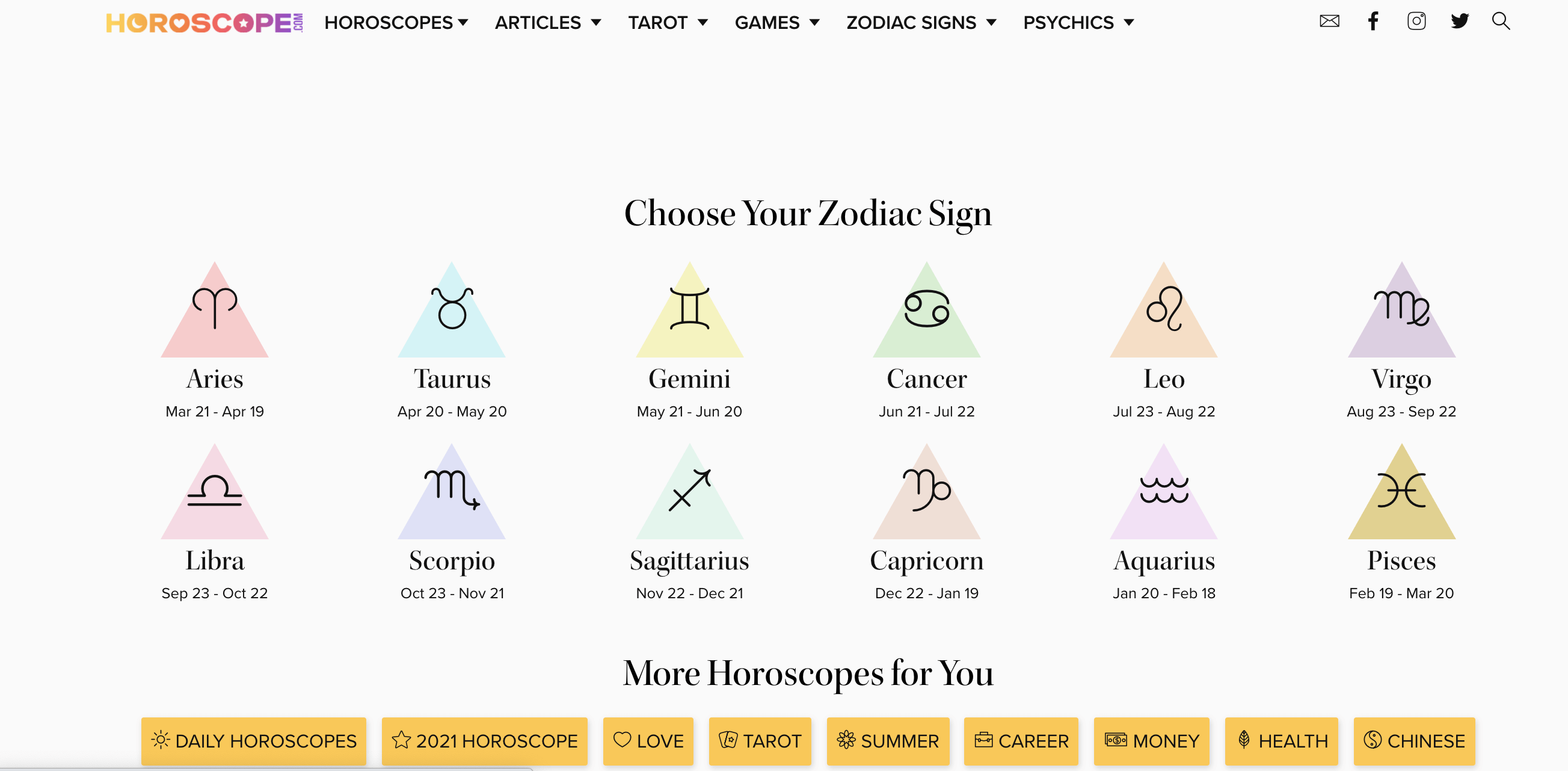 Horoscope.com's zodiac signs 